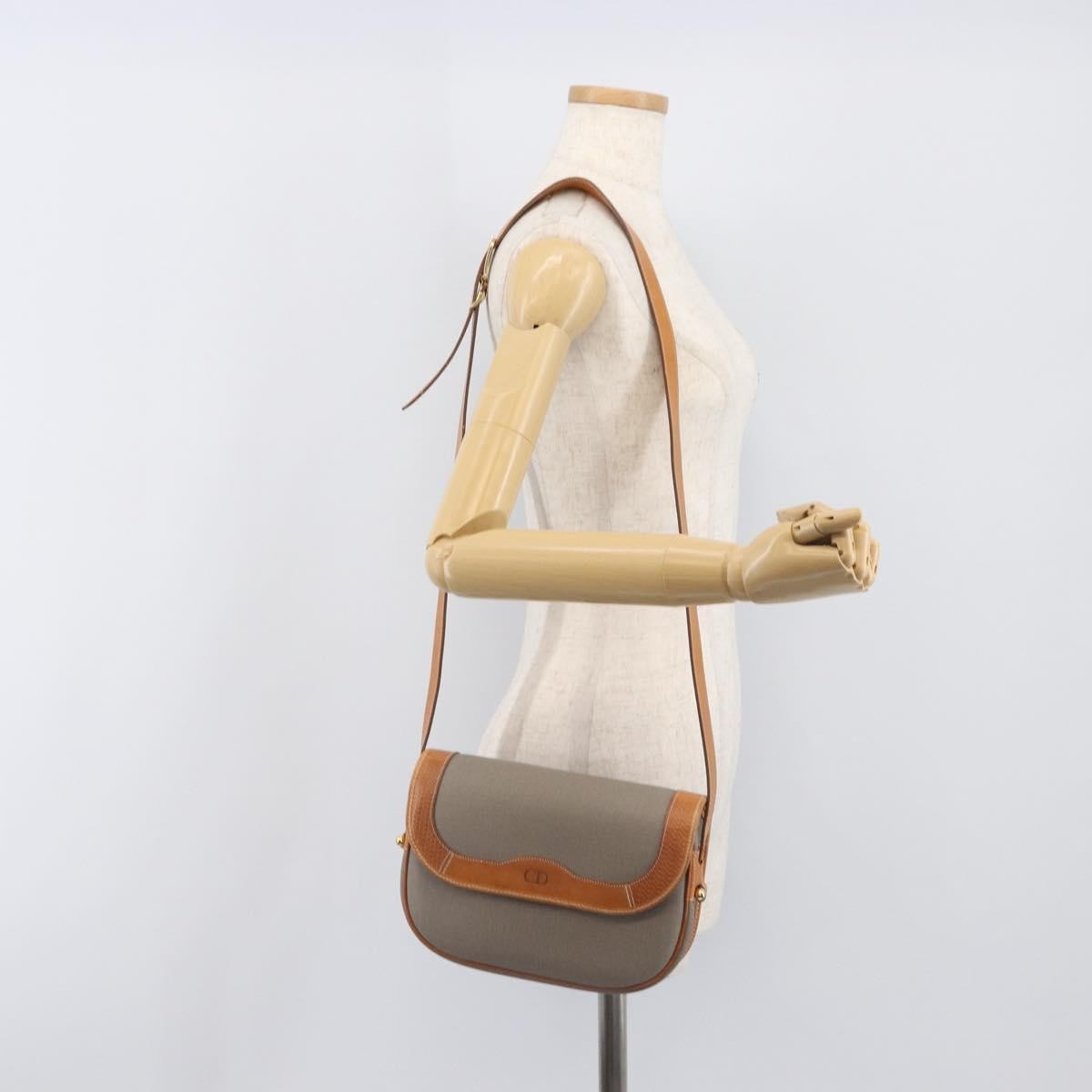 Christian Dior Vintage CD Logo Canvas and leather, Gray, Canvas, Shoulder Bag