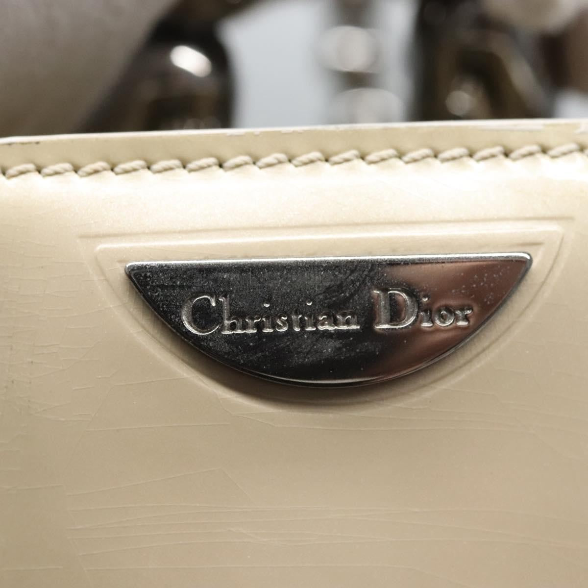 Christian Dior Pearl Lady Dior Patent leather, Beige, Patent Leather, Handbag