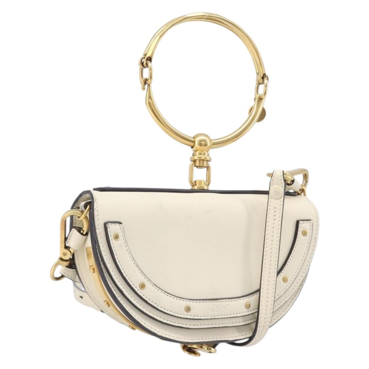Chloe Nile Minaudière Leather, White, Leather, Handbag