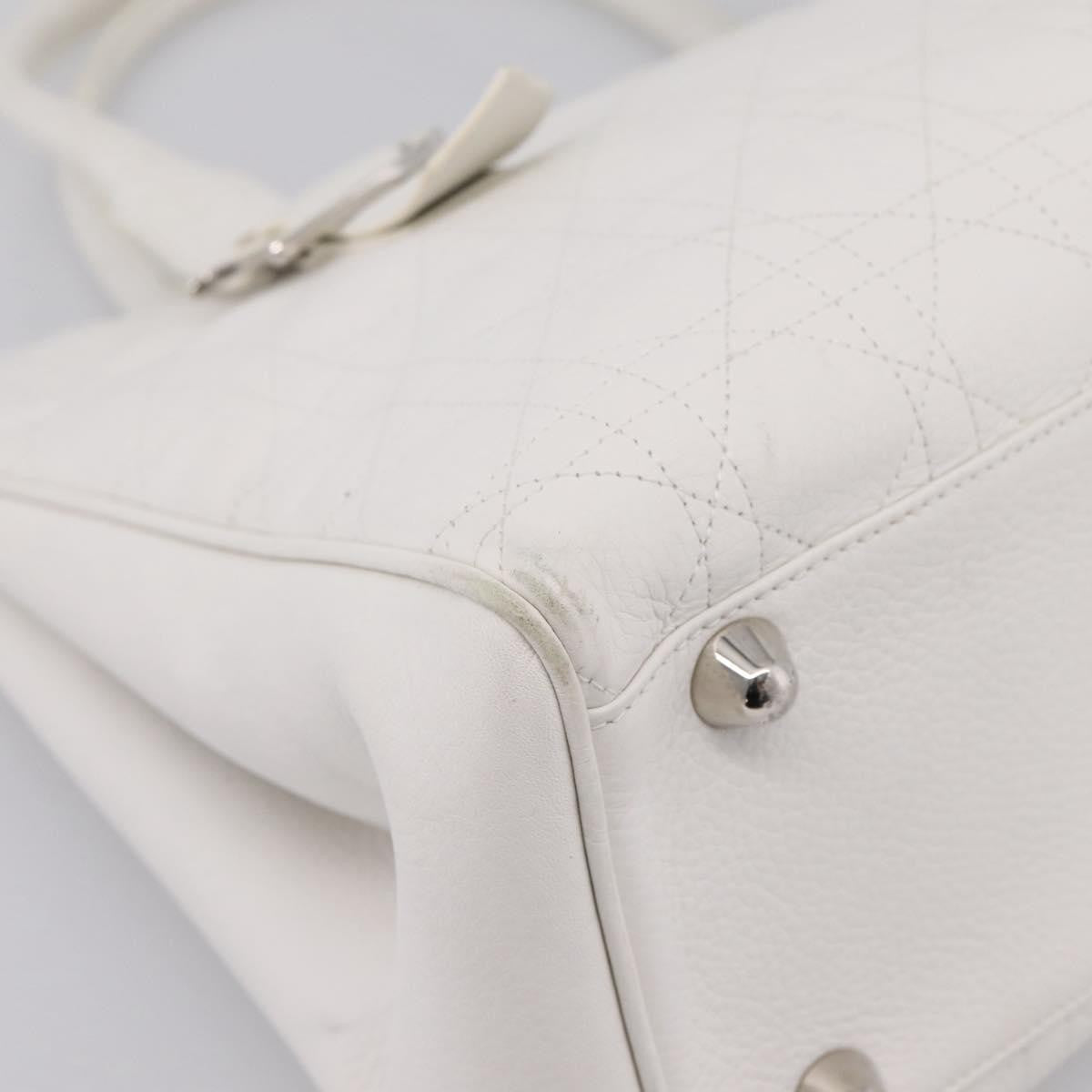 Christian Dior D Buckle Tote Cannage Stitch Leather, White, Leather, Tote Bag