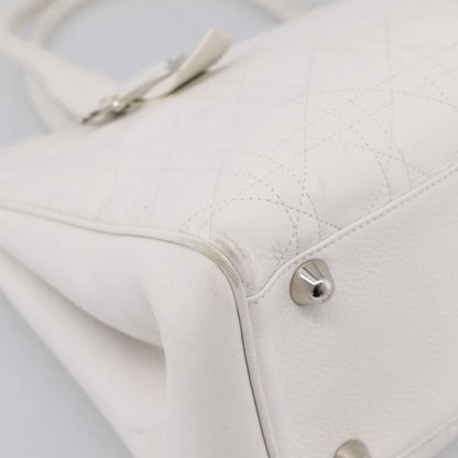 Christian Dior D Buckle Tote Cannage Stitch Leather, White, Leather, Tote Bag