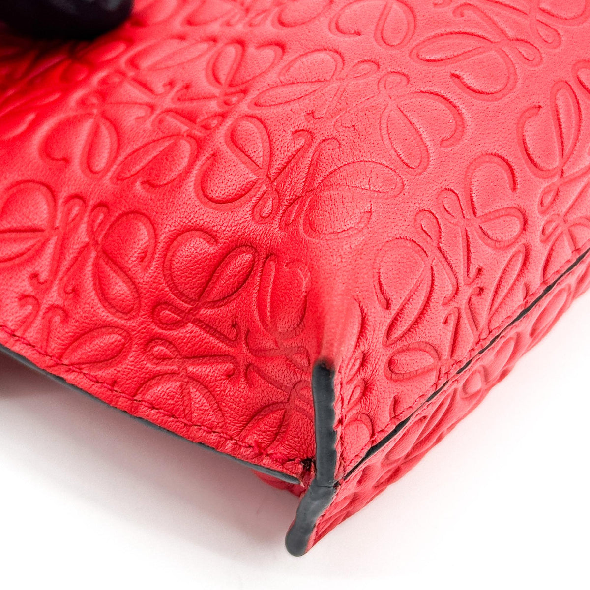 Loewe T Messenger Anagram Embossed Leather, Red, Calfskin, Crossbody Bag