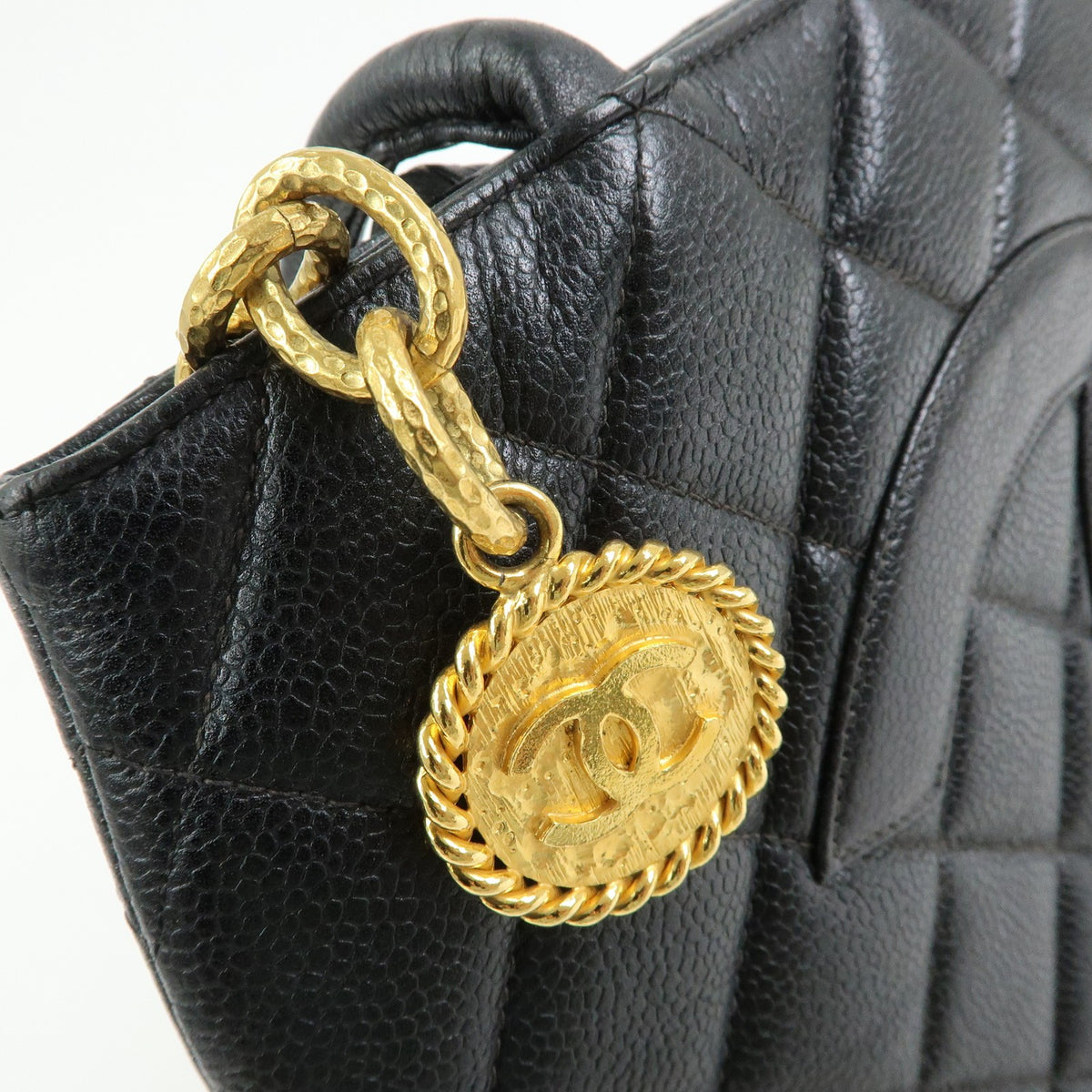 Chanel Medallion Quilted Caviar, Black, Leather, Tote Bag