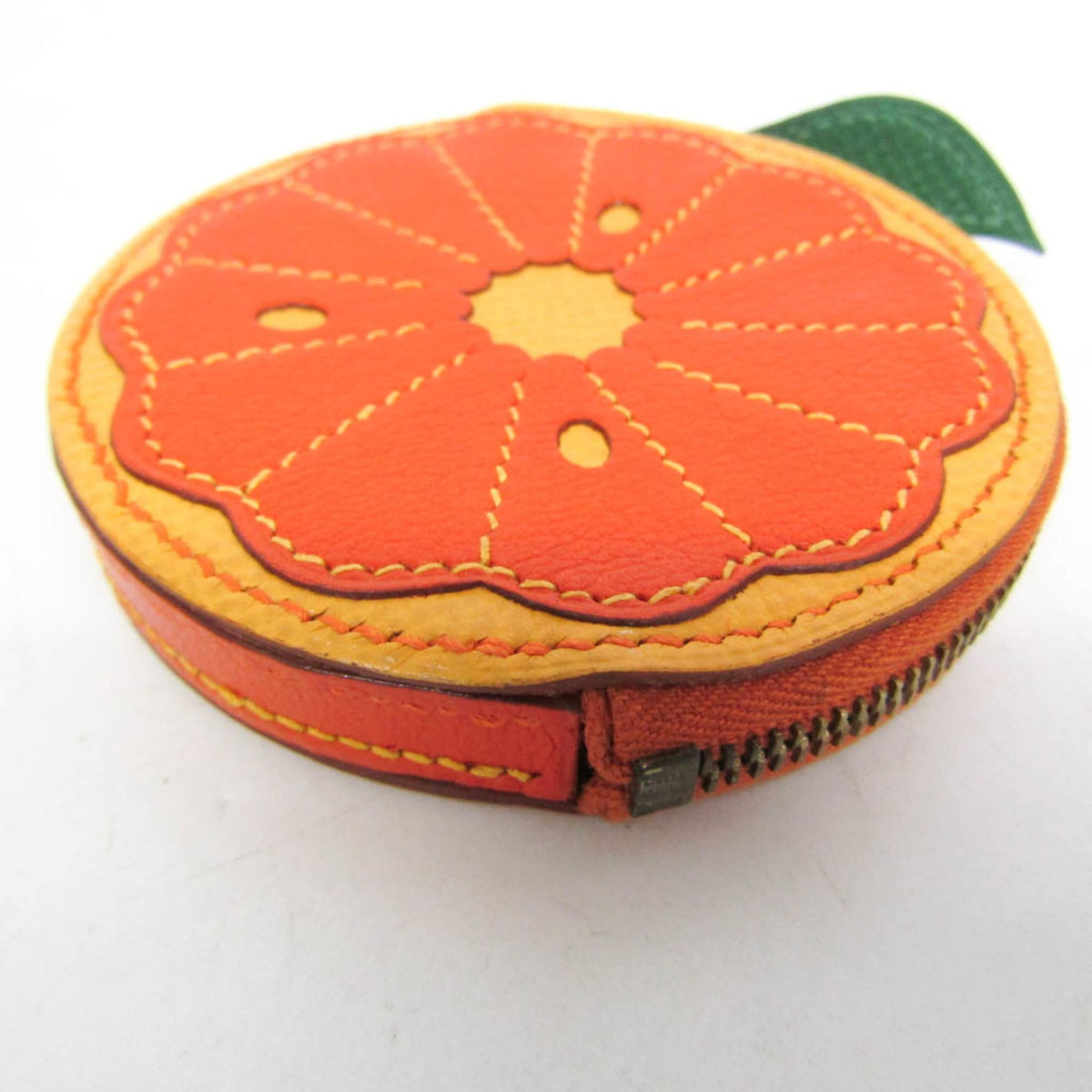 Hermes Orange Slice Coin Leather, Orange, Leather, Clutch
