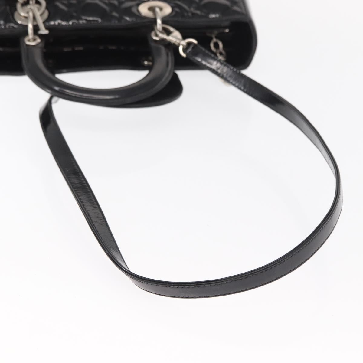 Christian Dior Lady Dior Cannage Stitch Patent, Black, Patent Leather, Handbag