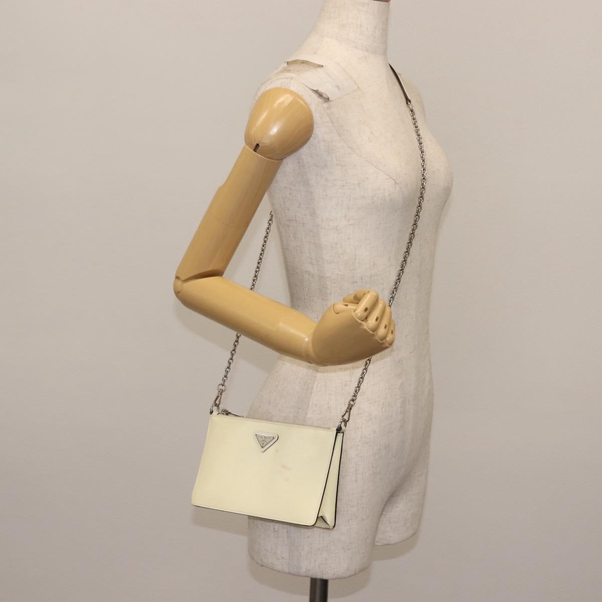Prada Envelope Wallet on Chain Saffiano Leather, White, Leather, Crossbody Bag