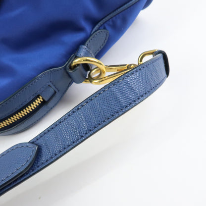 Prada Convertible Dome Satchel Tessuto with Saffiano Leather, Blue, Nylon, Handbag