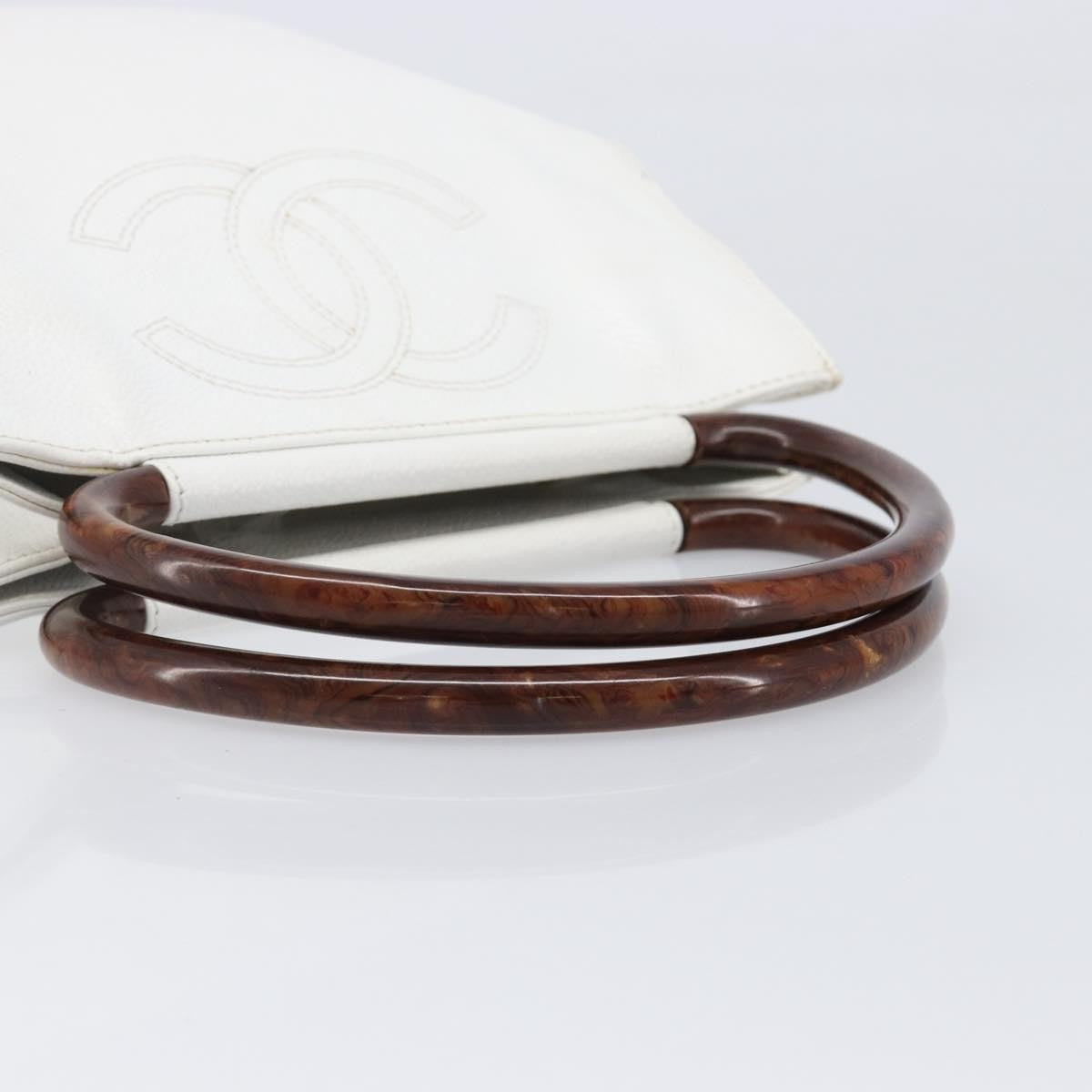 Chanel Vintage Wooden Quilted Caviar, White, Leather, Tote Bag