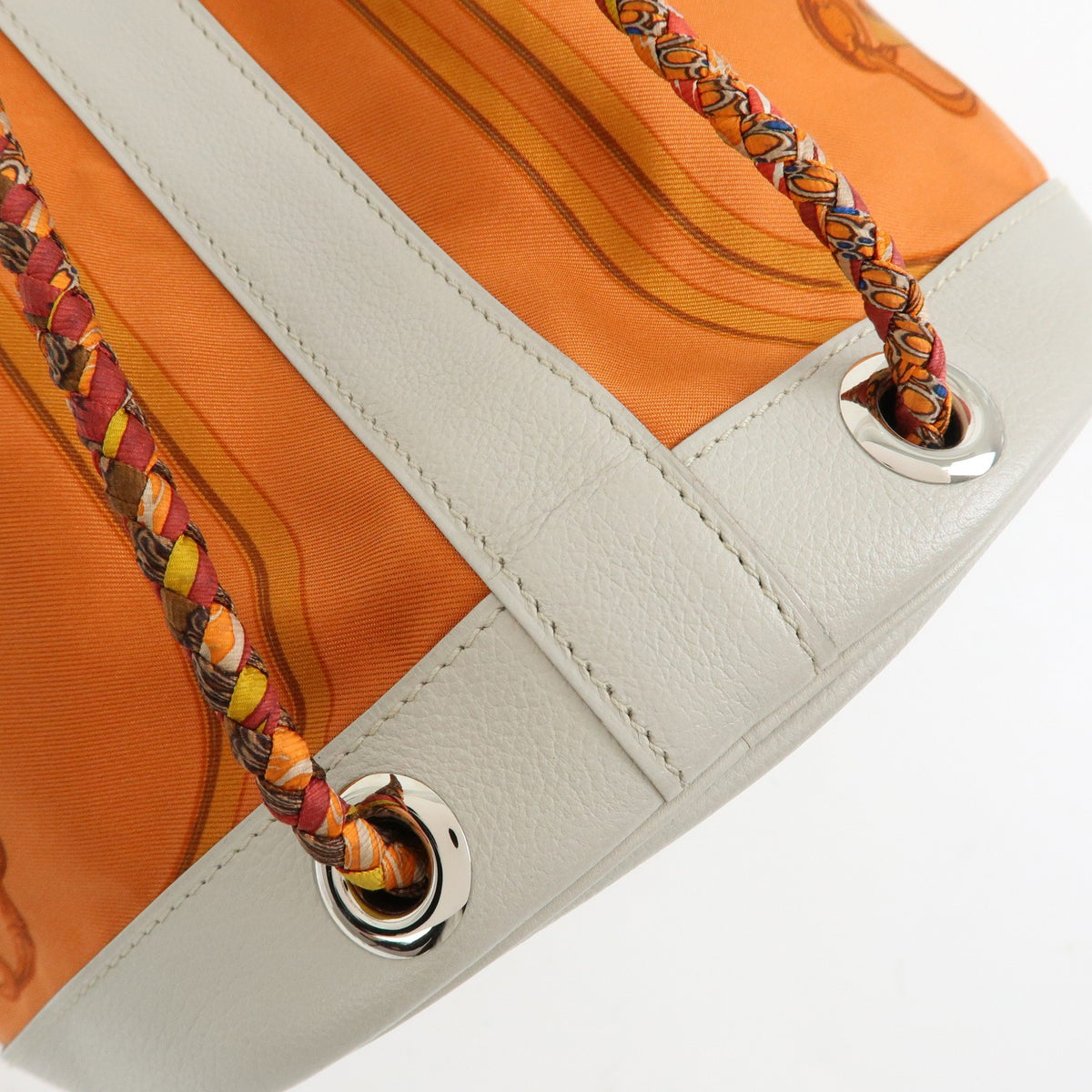 Hermes Soie Cool Printed Silk and Calfskin, Orange, Silk, Handbag