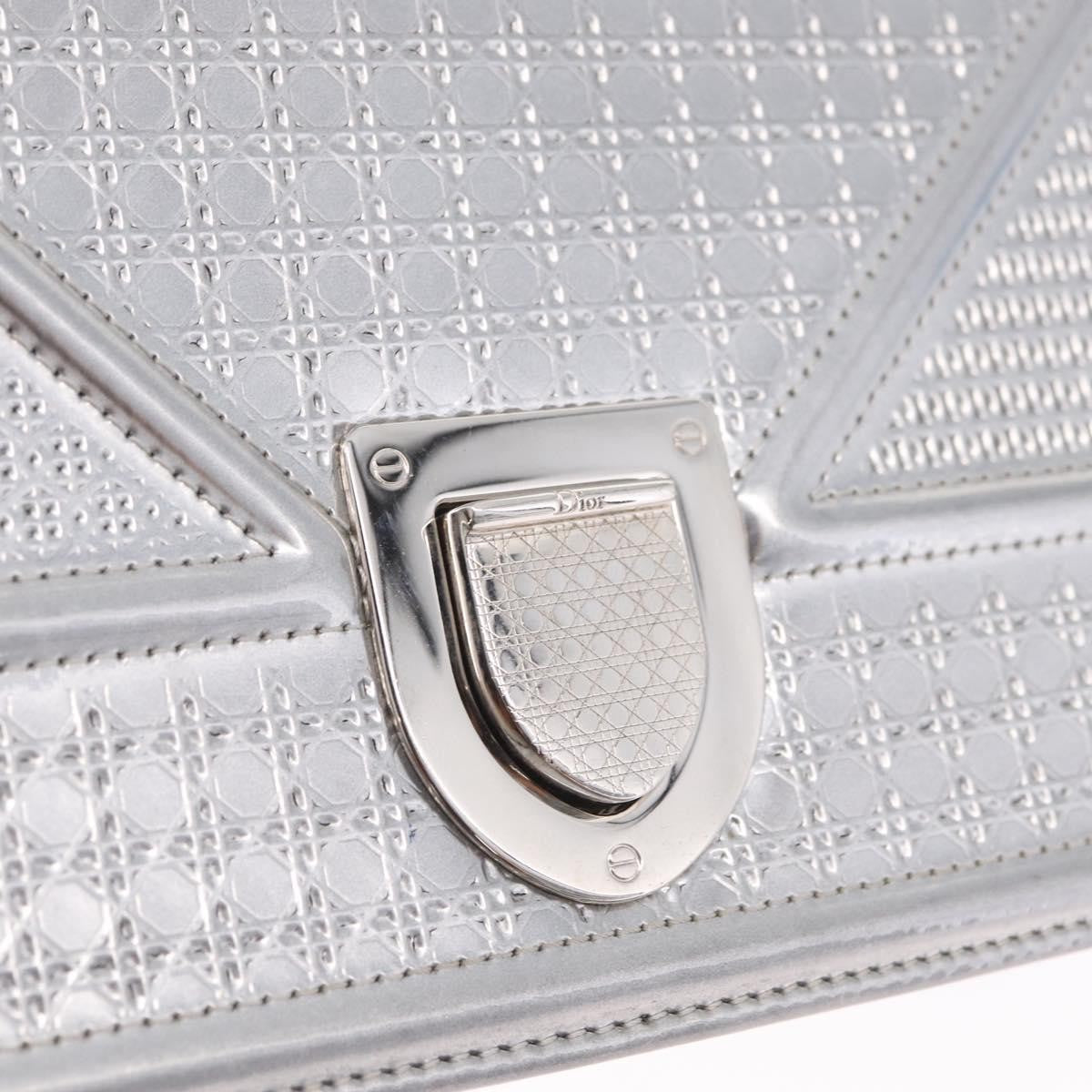 Christian Dior Diorama Flap Patent, Silver, Patent Leather, Handbag
