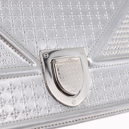 Christian Dior Diorama Flap Patent, Silver, Patent Leather, Handbag
