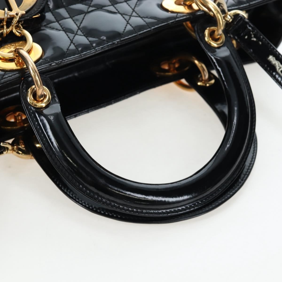 Christian Dior Lady Dior Cannage, Black, Patent Leather, Handbag