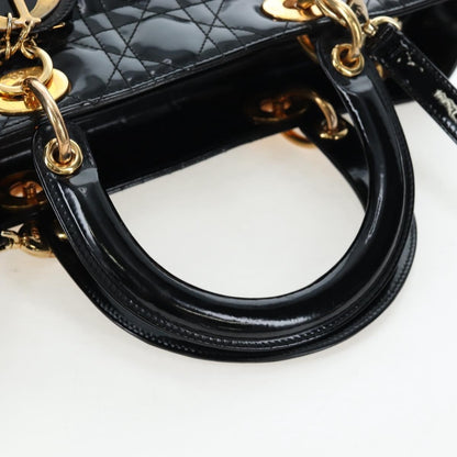 Christian Dior Lady Dior Cannage, Black, Patent Leather, Handbag