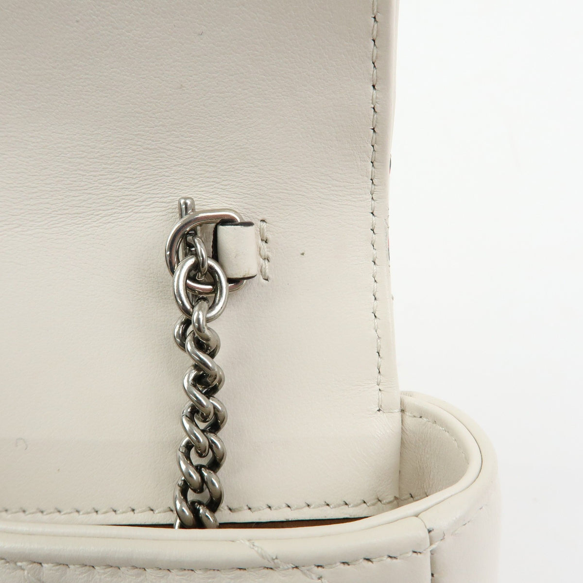 Gucci GG Marmont Flap Printed Diagonal Quilted Leather, White, Leather, Handbag