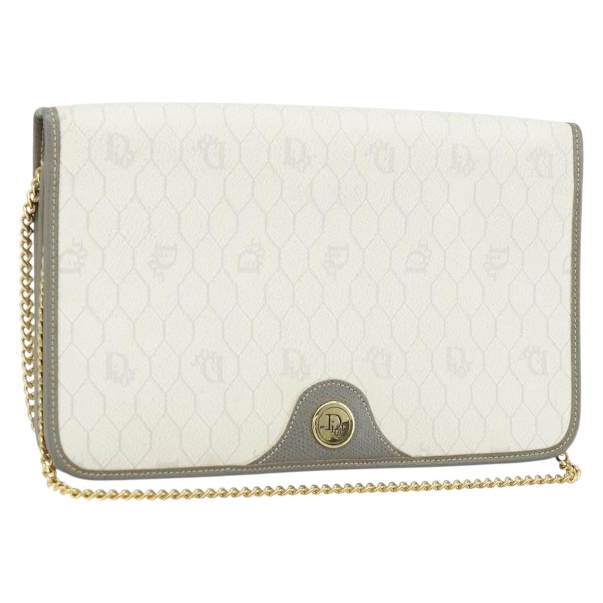 Christian Dior Vintage Honeycomb chain Canvas, White, Canvas, Shoulder Bag