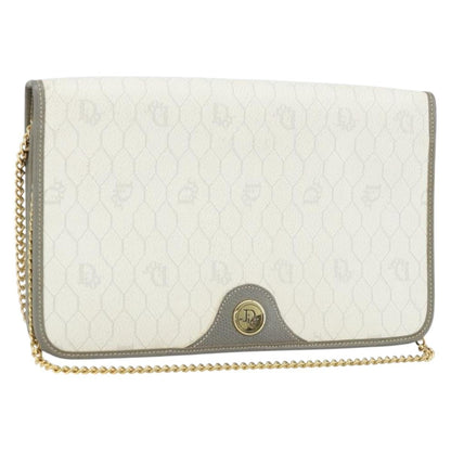 Christian Dior Vintage Honeycomb chain Canvas, White, Canvas, Shoulder Bag