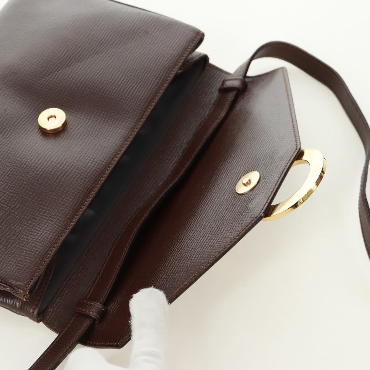 Celine Circle Logo Leather, Brown, Leather, Shoulder Bag