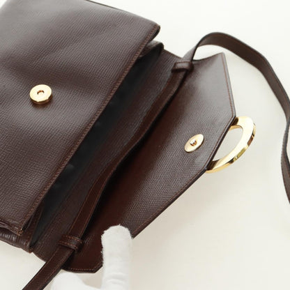 Celine Circle Logo Leather, Brown, Leather, Shoulder Bag