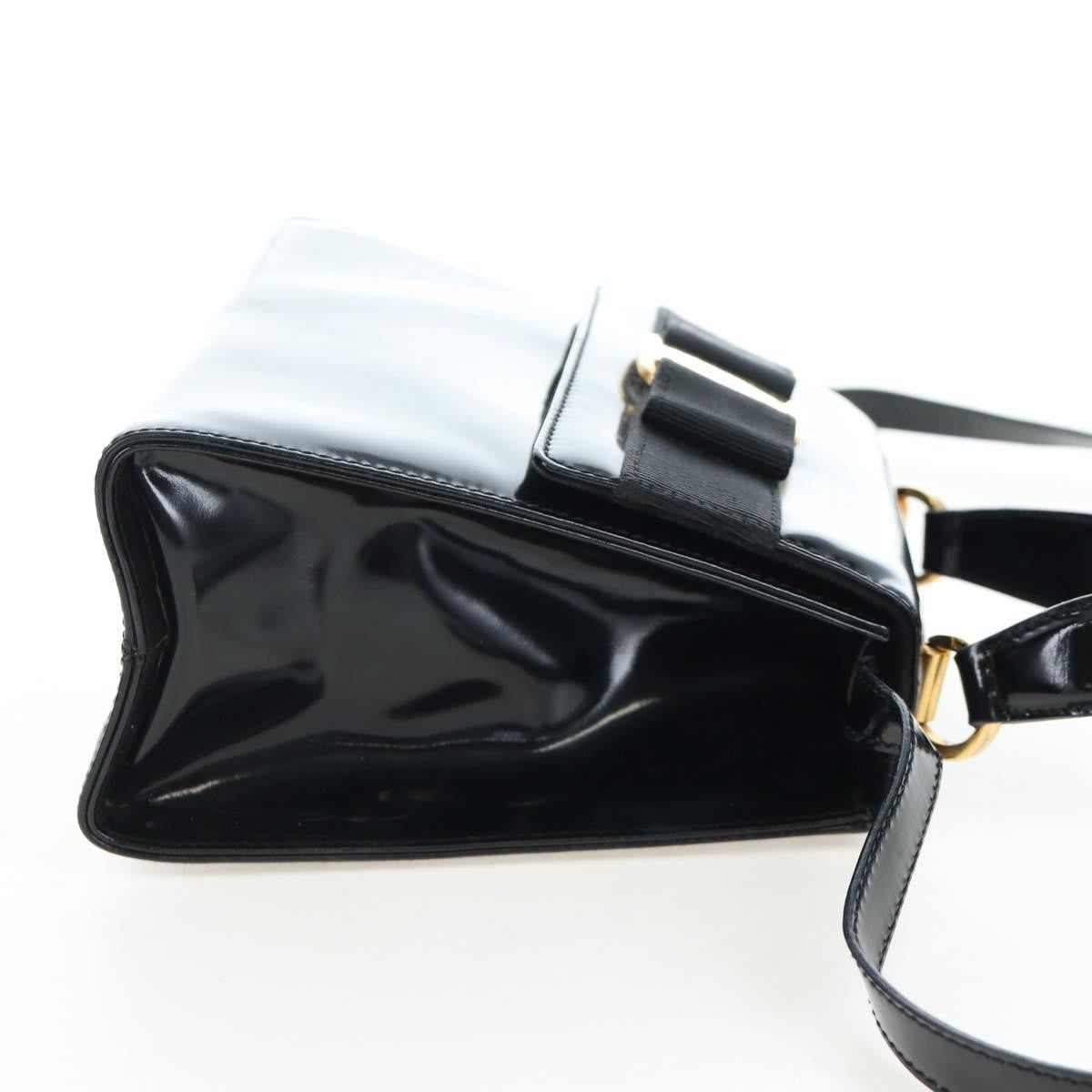 Salvatore Ferragamo Vala Patent Leather, Black, Patent Leather, Shoulder Bag