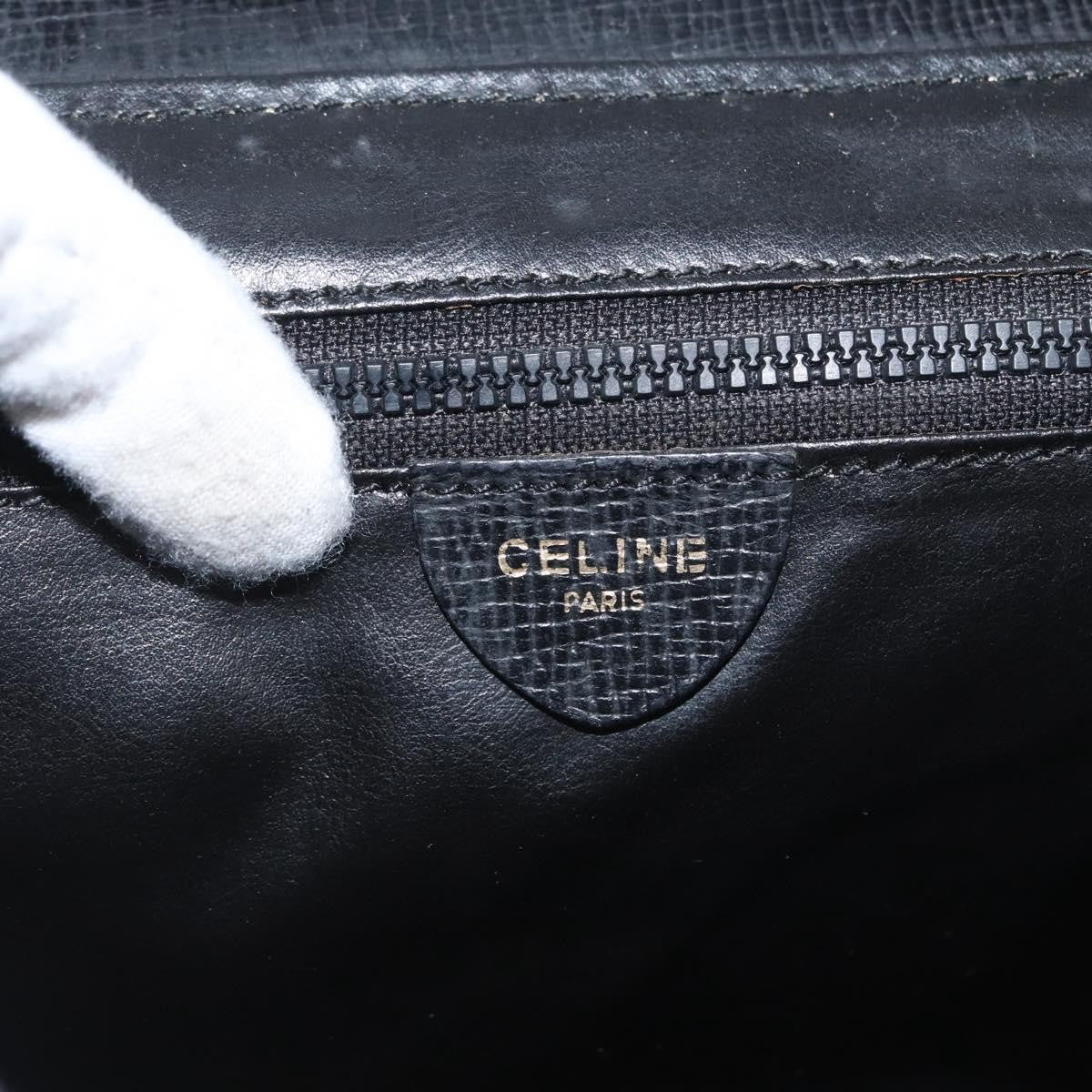 Celine Circle Logo Leather, Black, Leather, Shoulder Bag