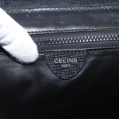 Celine Circle Logo Leather, Black, Leather, Shoulder Bag