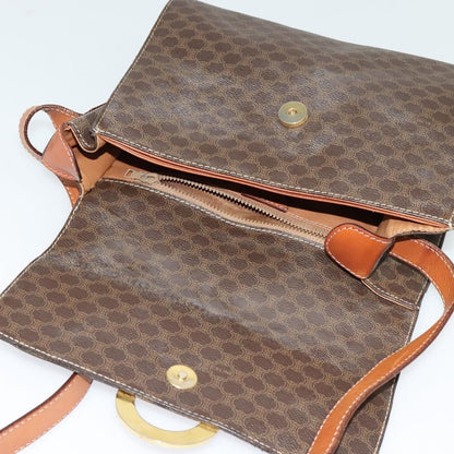 Celine Vintage Macadam Circle Logo Canvas and Leather, Brown, Canvas, Shoulder Bag