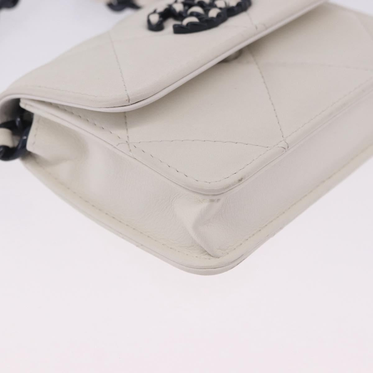Chanel 19 Flap Coin Purse Belt Quilted Lambskin, White, Leather, Clutch