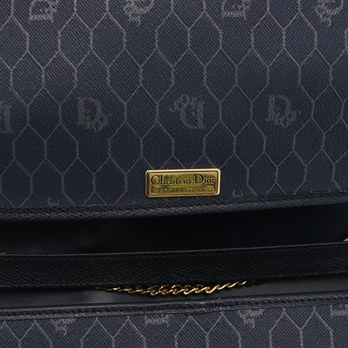 Christian Dior Vintage Chain Flap Leather, Navy, Leather, Shoulder Bag