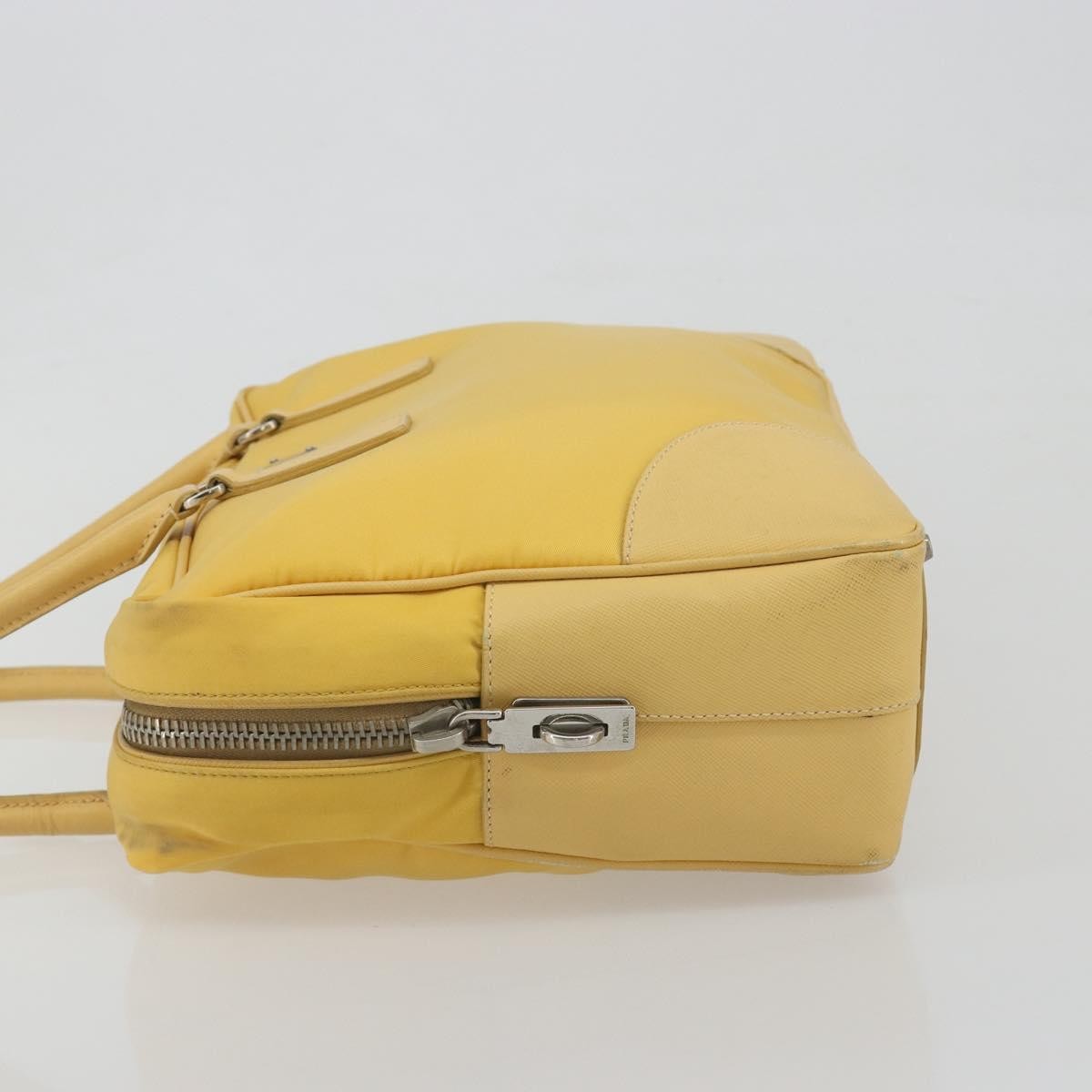 Prada Bauletto Tessuto with Saffiano Leather, Yellow, Canvas, Handbag