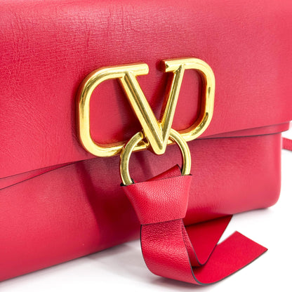 Valentino Garavani VRing Belt Leather, Red, Leather, Clutch