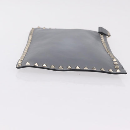 Valentino Garavani Rockstud Pouch Leather, Gray, Leather, Clutch