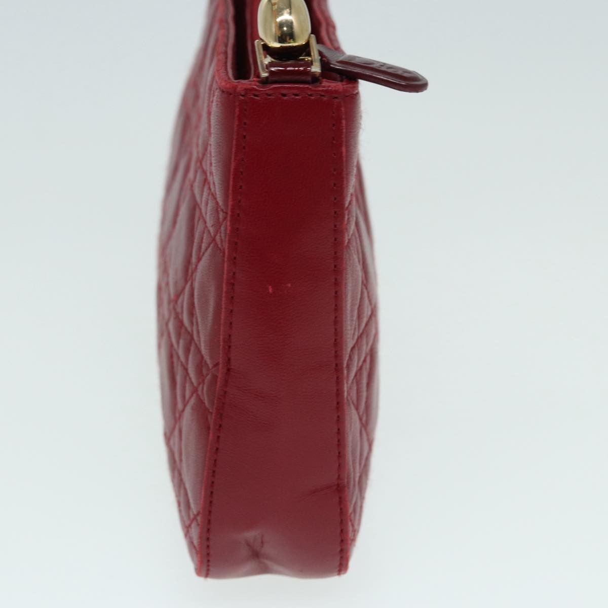Christian Dior Lady Dior Zip Pochette Cannage Quilt Lambskin, Red, Leather, Clutch