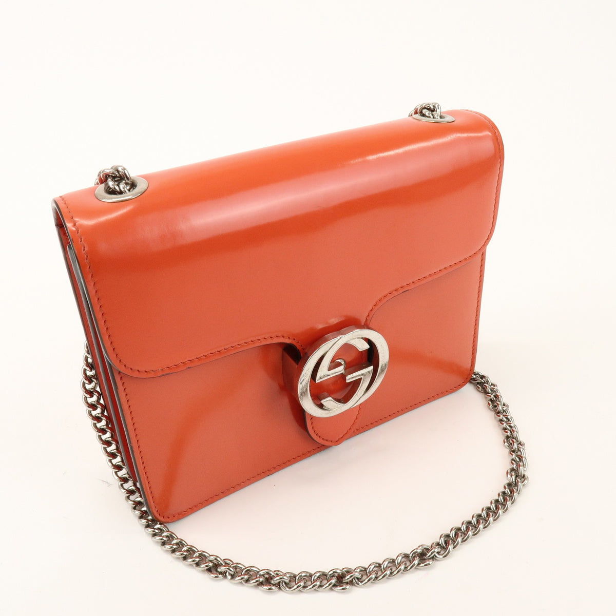 Gucci Interlocking Patent, Orange, Patent Leather, Shoulder Bag