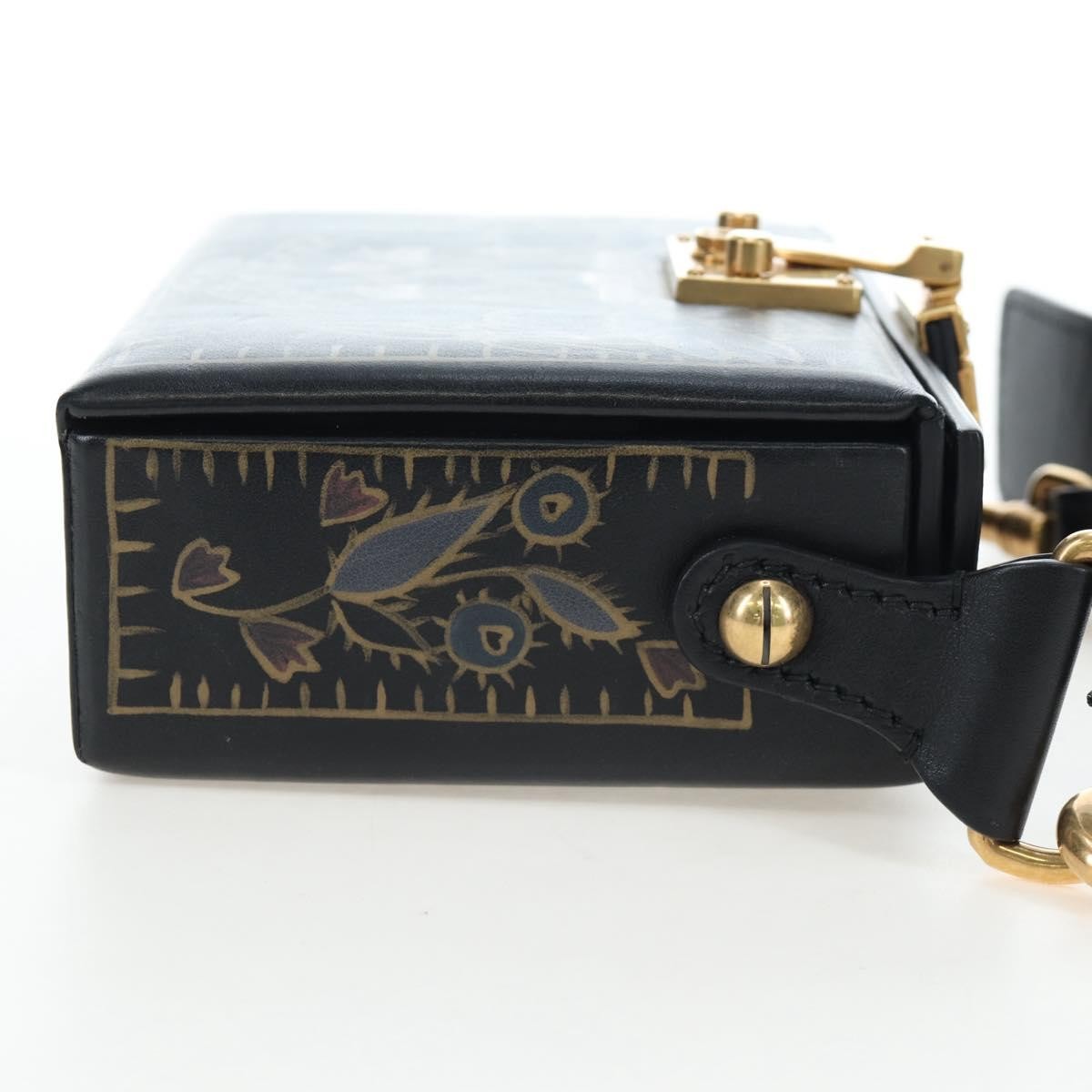 Christian Dior Dioraddict Lockbox Printed Leather, Black, Leather, Shoulder Bag