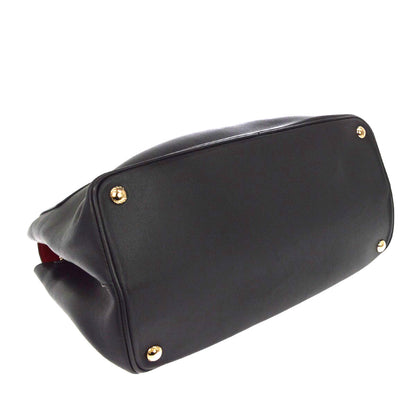 Prada Dual Flap Double Turn Lock Satchel City Calfskin, Black, Leather, Handbag