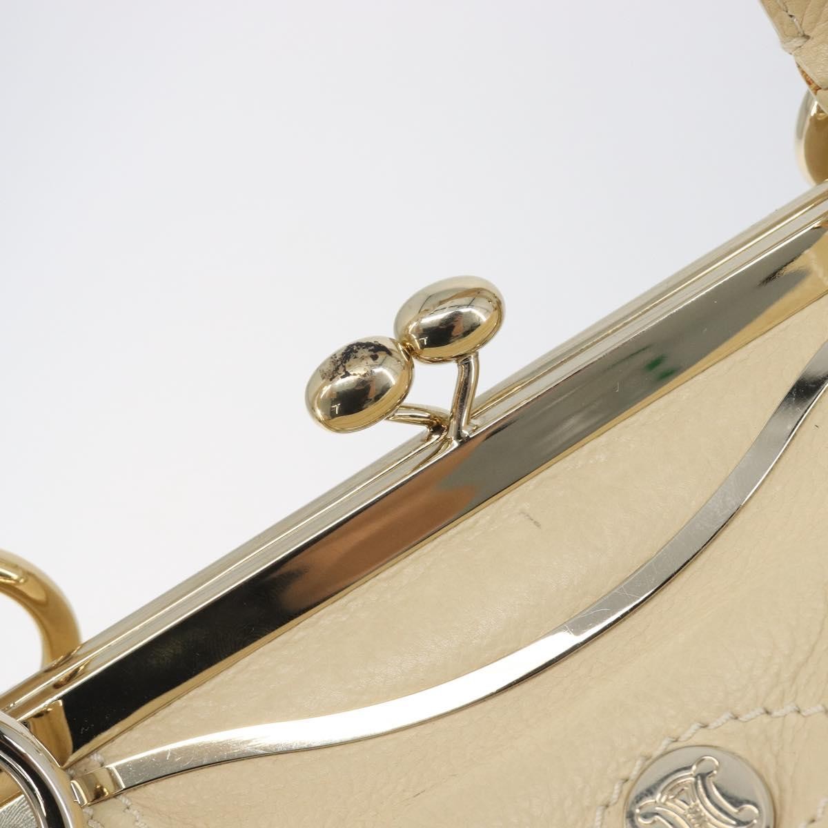 Celine Vintage Kisslock Frame Leather, Beige, Leather, Handbag