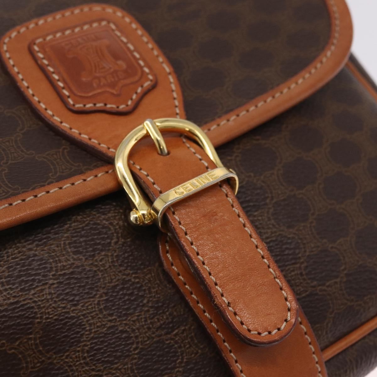 Celine Macadam Shoulder PVC Leather, Brown, Canvas, Crossbody Bag