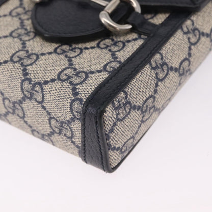 Gucci Horsebit 1955 GG Coated Canvas with Leather, Navy, Canvas, Crossbody Bag