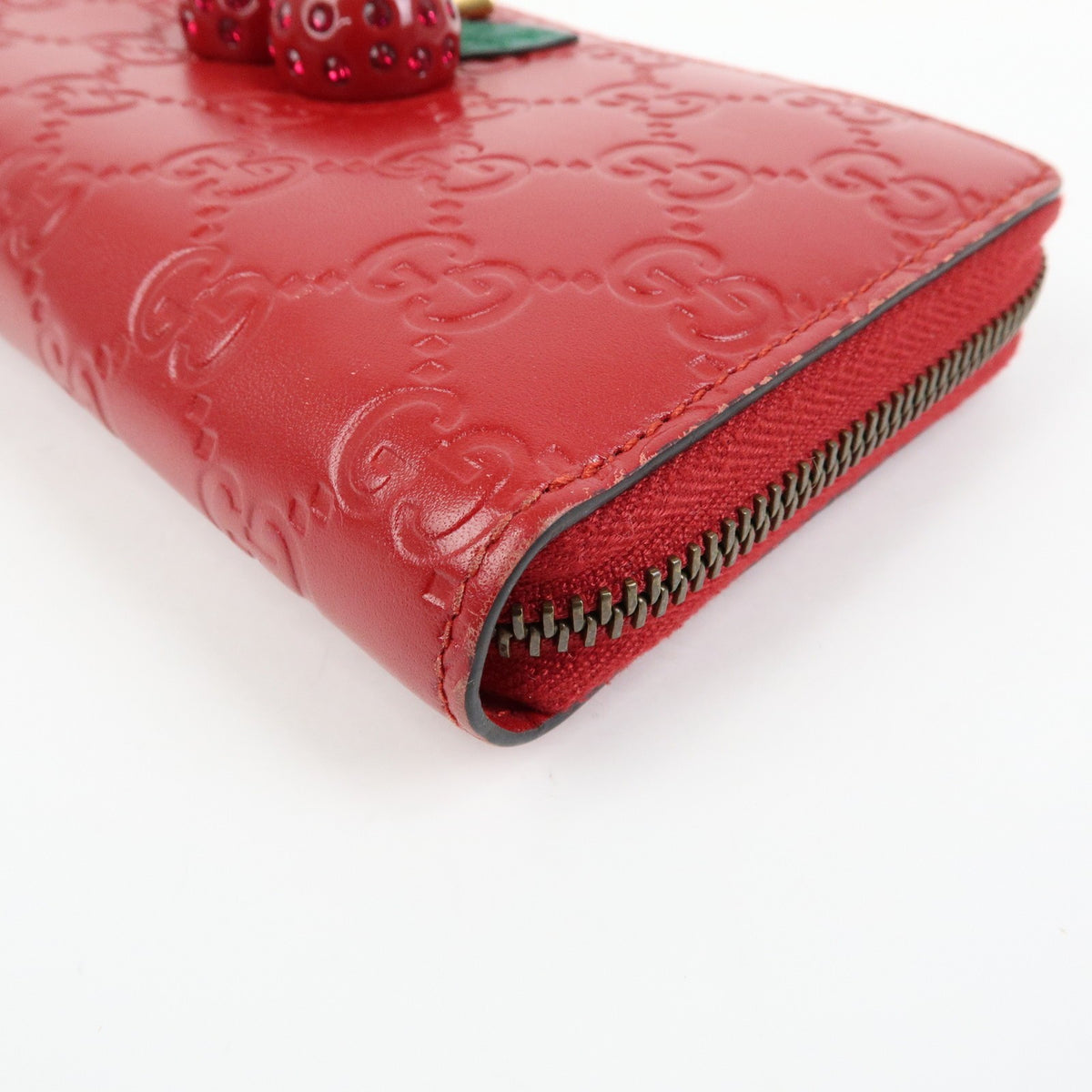 Gucci Cherries Wallet on Chain Guccissima Leather, Red, Leather, Crossbody Bag