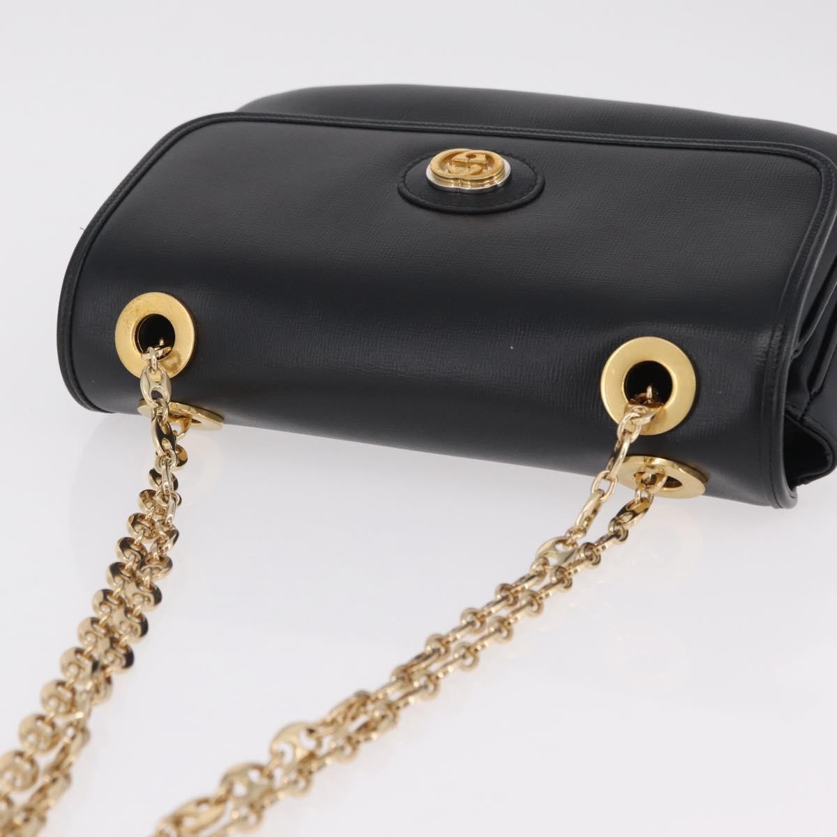 Gucci Marina Chain Flap Leather, Black, Leather, Shoulder Bag