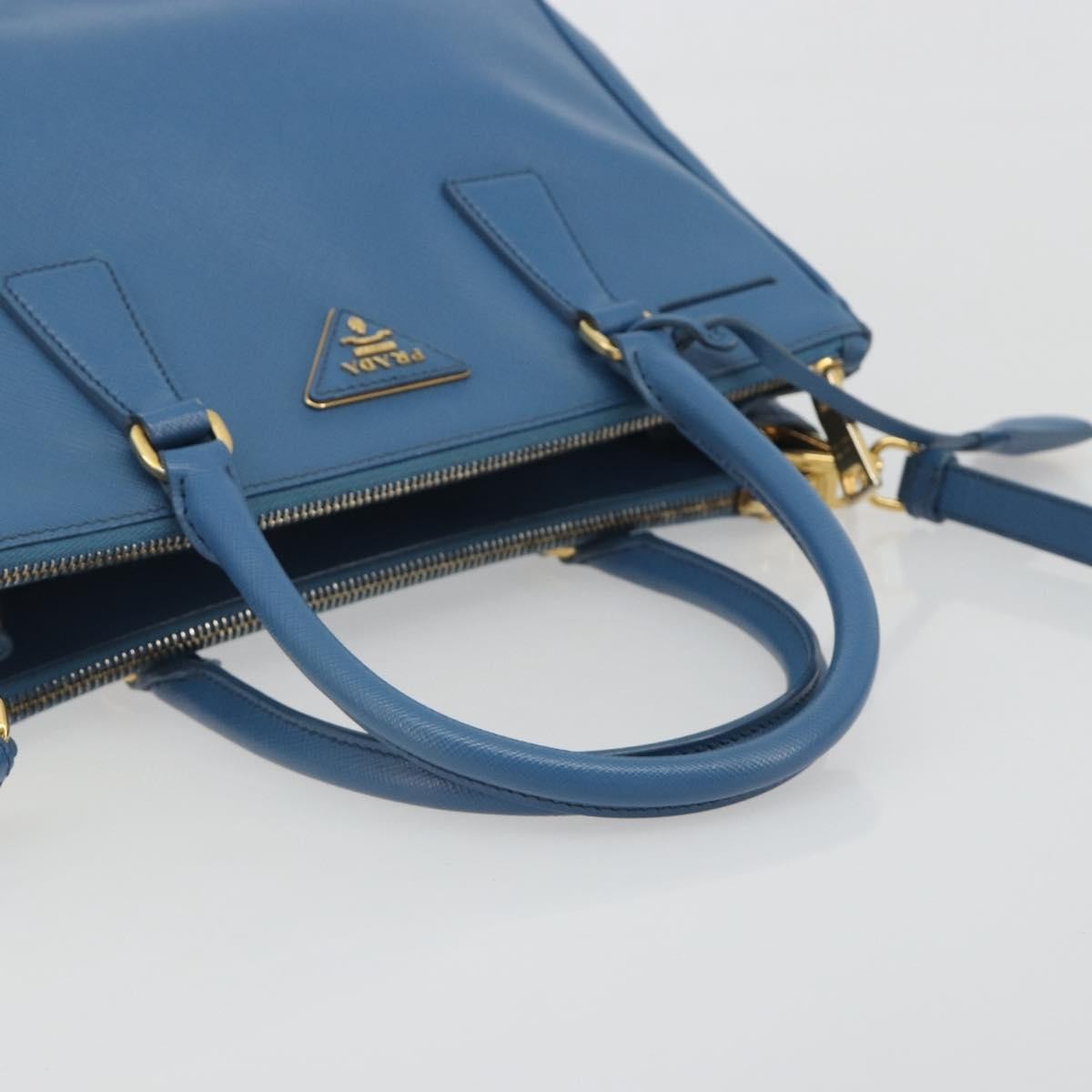 Prada Double Zip Lux Tote Saffiano Leather, Blue, Leather, Handbag