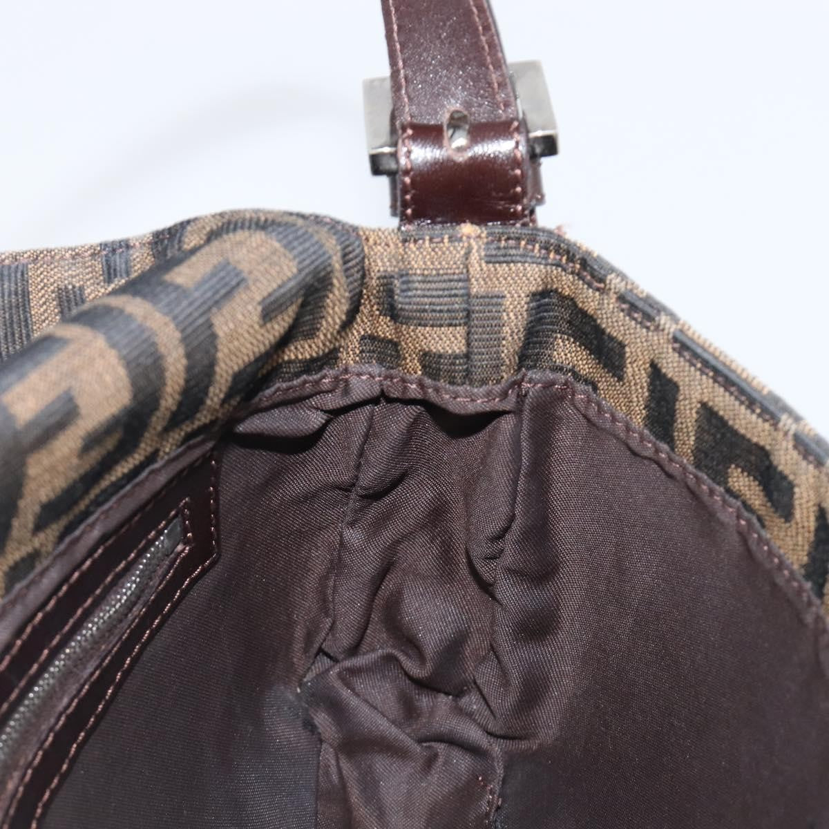 Fendi Mamma Baguette Zucca Jacquard Velvet, Brown, Canvas, Shoulder Bag