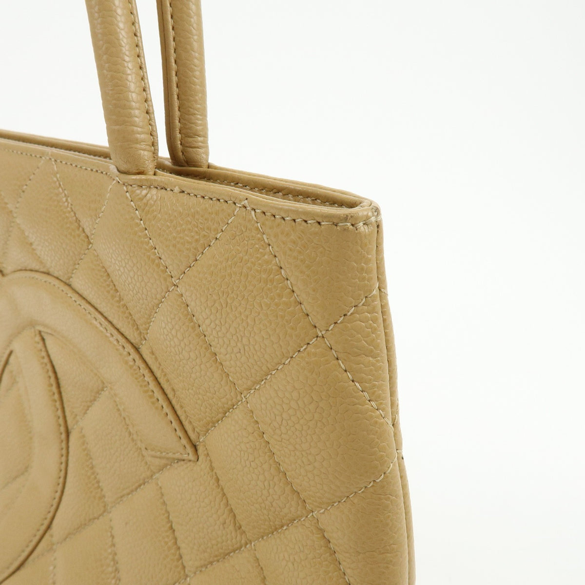 Chanel Medallion Quilted Lambskin, Beige, Calfskin, Tote Bag