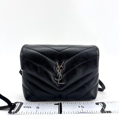 Saint Laurent Loulou Matelasse Chevron Leather, Black, Leather, Shoulder Bag