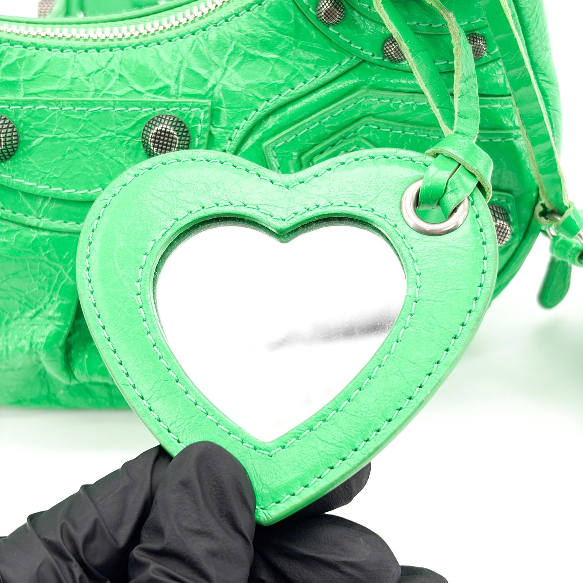 Balenciaga Le Cagole Giant Spikes Leather, Green, Leather, Shoulder Bag