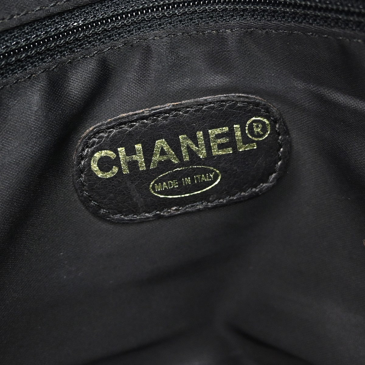 Chanel Vintage Logo Chain Tote Caviar, Black, Leather, Tote Bag
