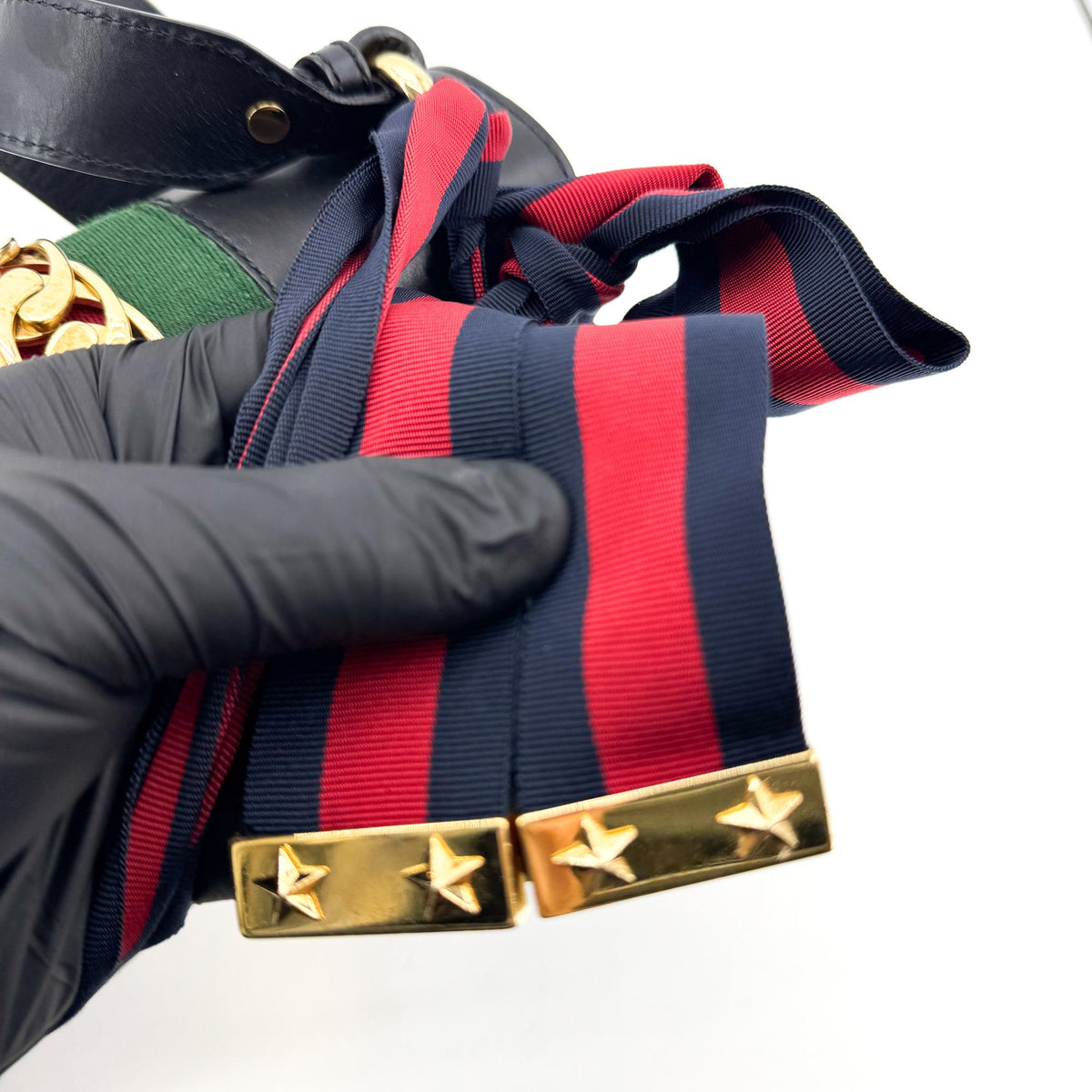 Gucci Sylvie Chain Leather, Black, Leather, Shoulder Bag