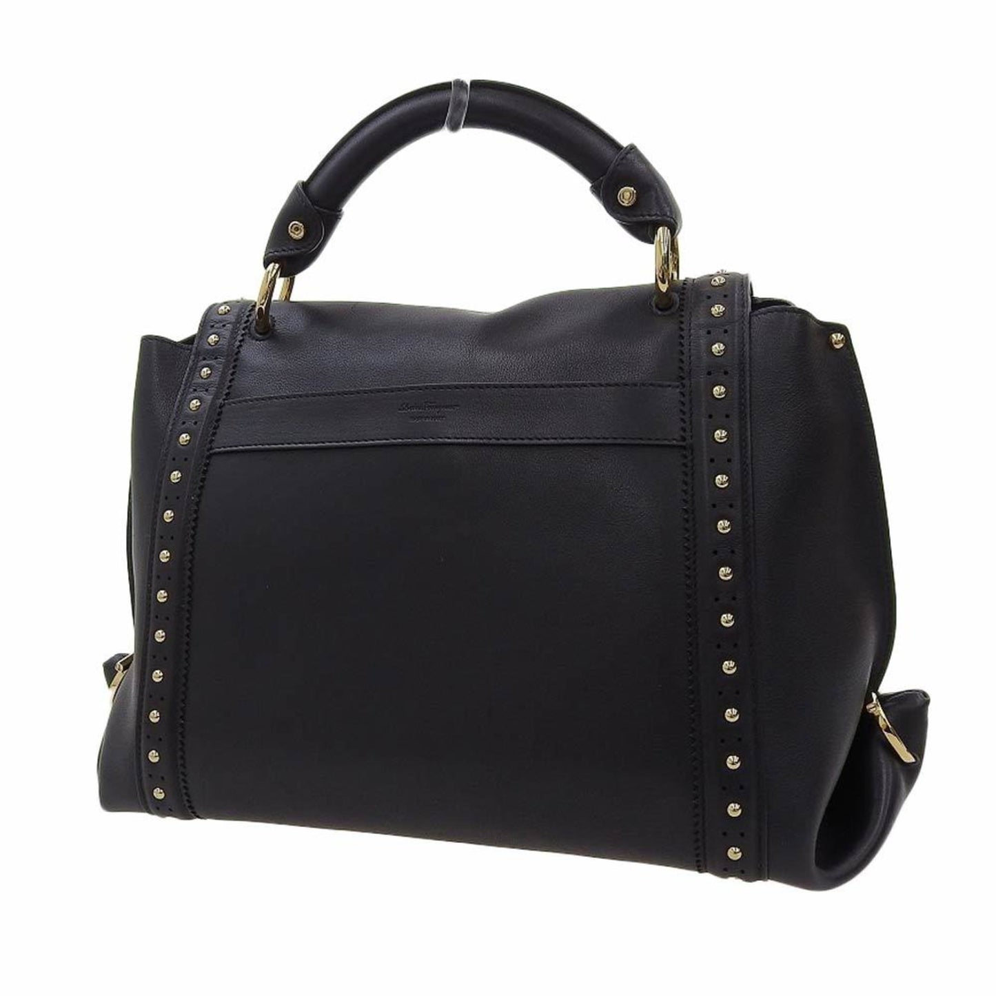 Salvatore Ferragamo Gancini, Black, Leather, handbag