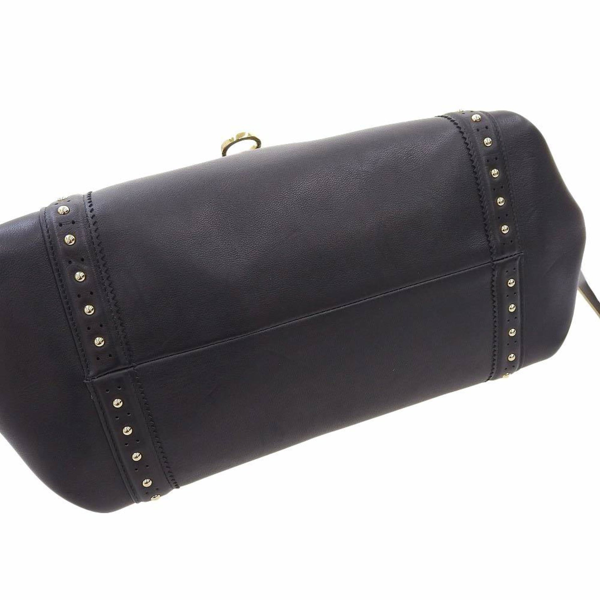 Salvatore Ferragamo Gancini, Black, Leather, handbag