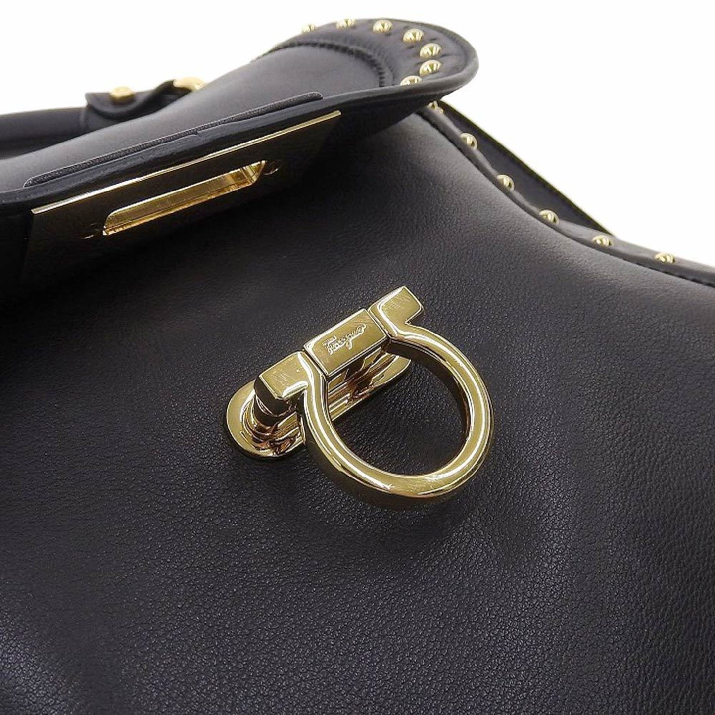 Salvatore Ferragamo Gancini, Black, Leather, handbag